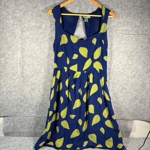 Anthropologie Maple Silk Dress Size 12 Blue Green Leaf Sleeveless Cutout Back